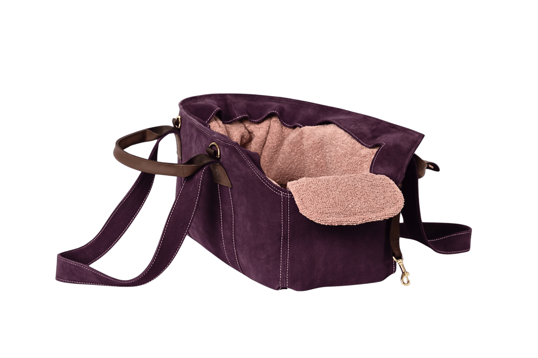 Gretas Luxus Wildleder-Hundetasche in Lila mit Rosa-Boucle-Inlay