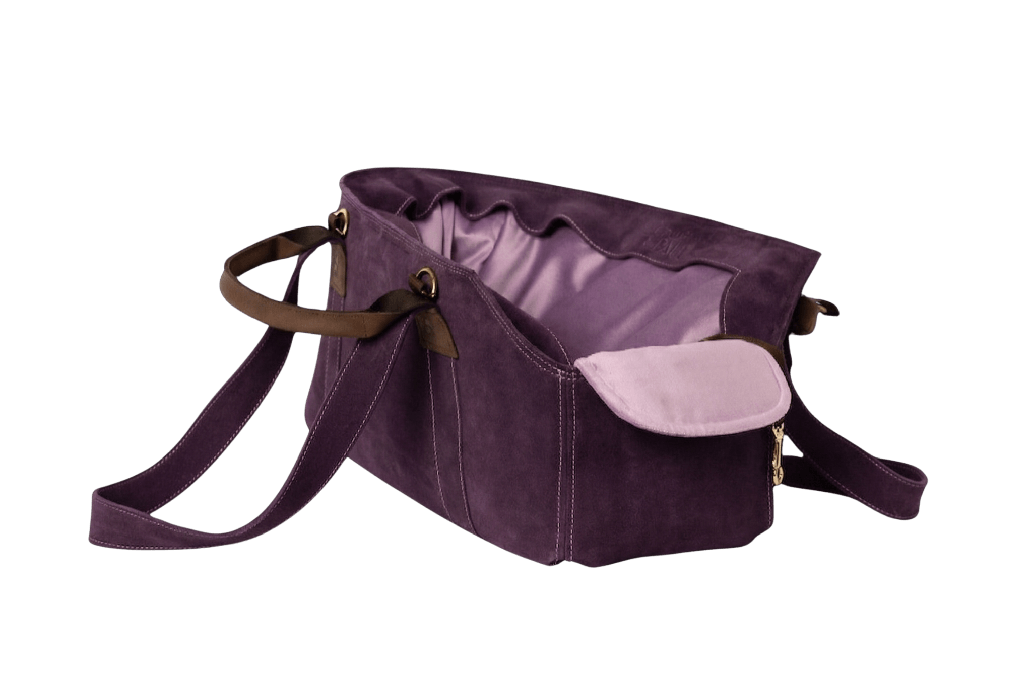 Gretas Luxus Wildleder-Hundetasche in Lila mit fliederfarbenem Samt-Inlay