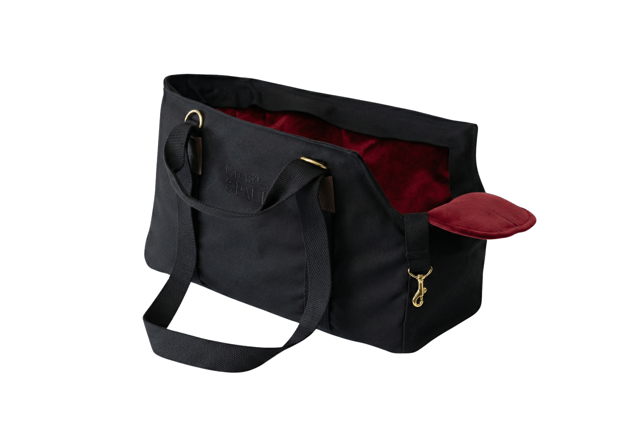 Gretas Premium Hundetasche „All Black“ mit Very Berry Samt-Inlay 