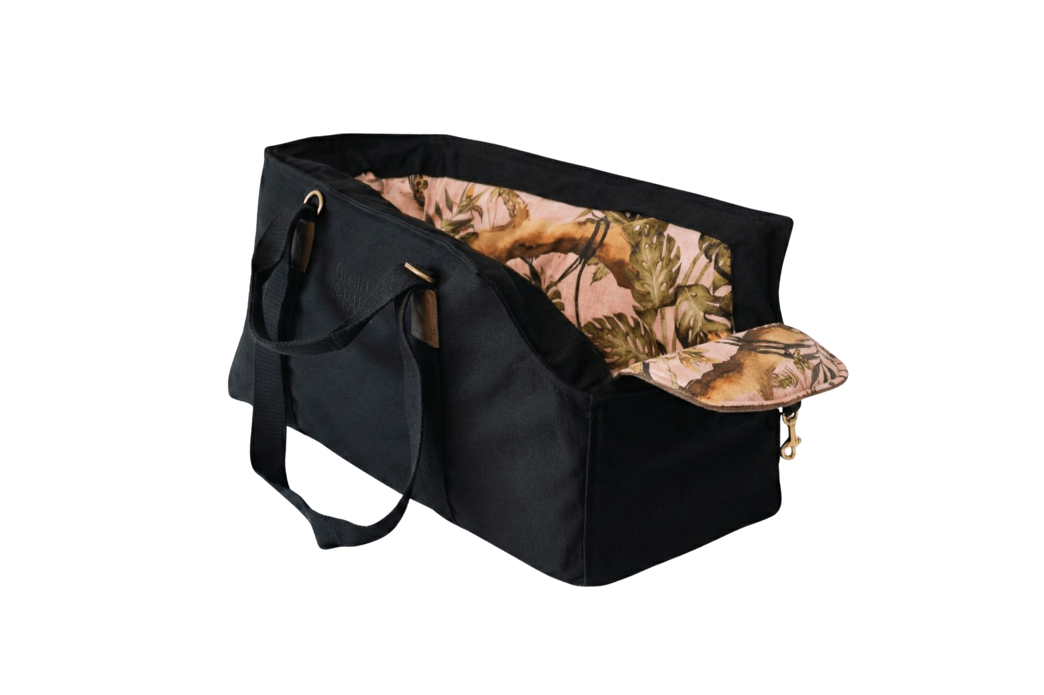 Gretas XL Premium Hundetasche „All Black“ mit Pink-Leo-Wende-Inlay