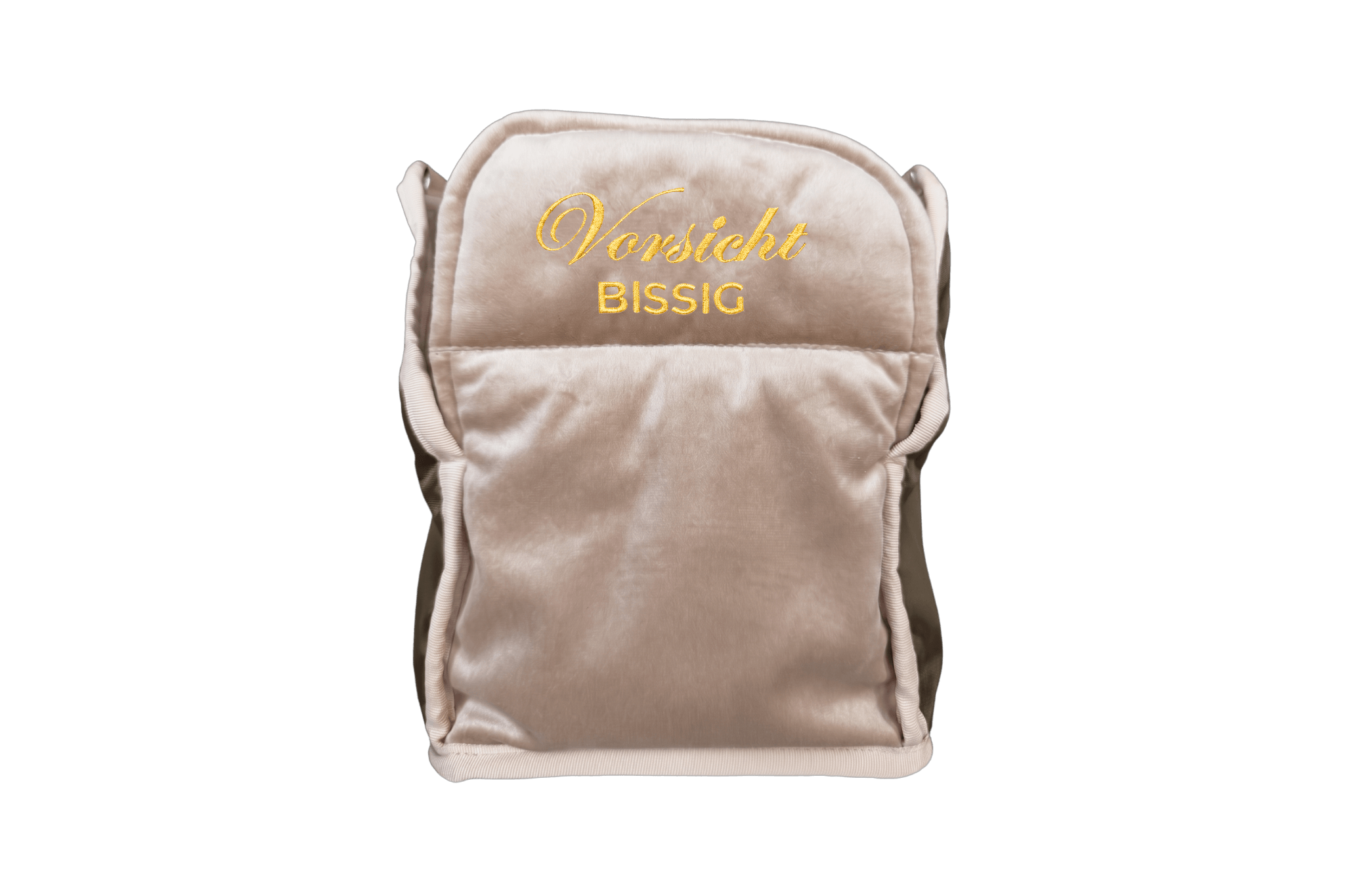 Gretas Samtgeheimnis Inlay in Champagner-Beige mit Sonderbestickung "Vorsicht bissig" - Ansicht von vorne
