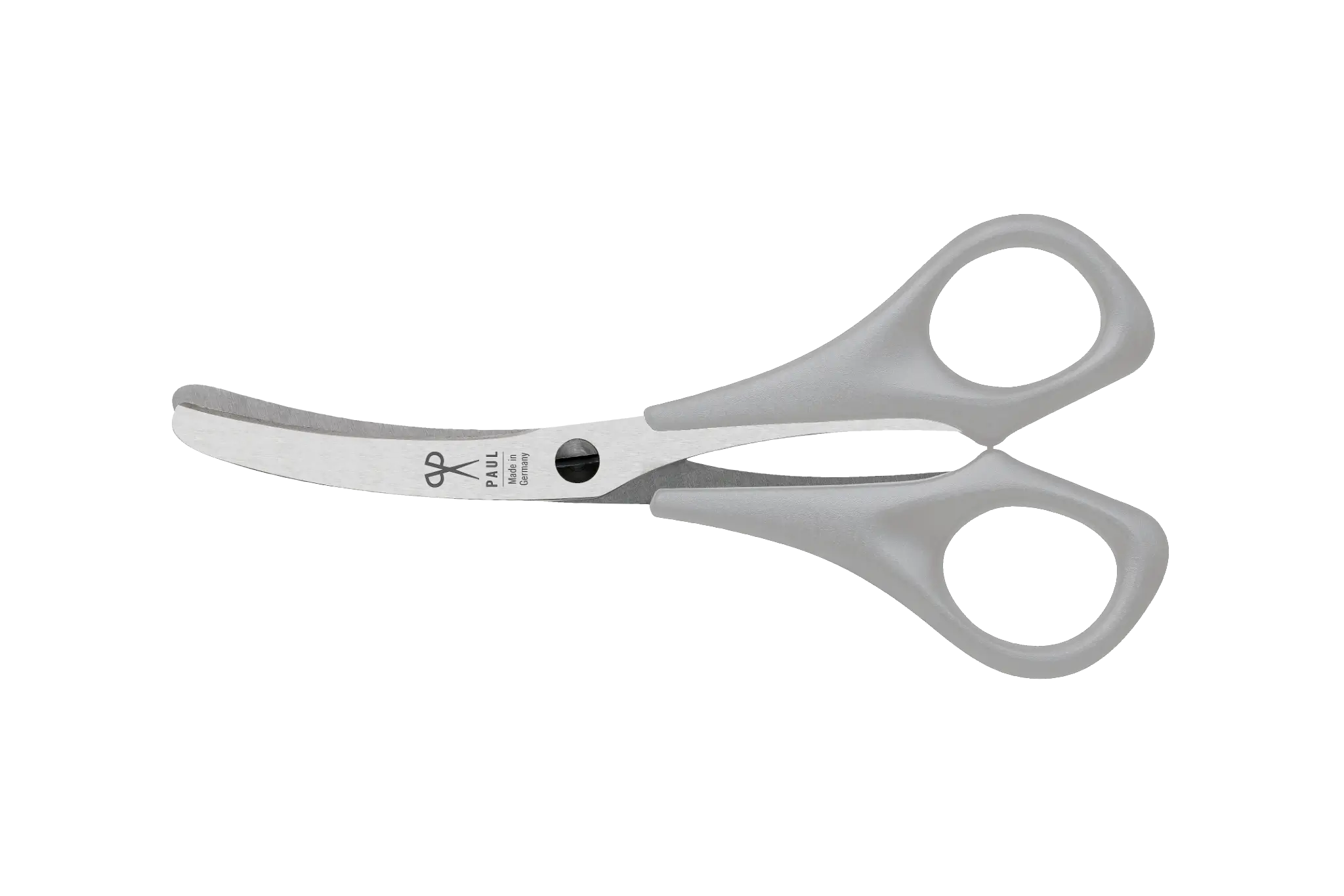 Gretas Premium Hundeschere in Grau mit gebogenen Edelstahlklingen für eine sichere und präzise Fellpflege.
