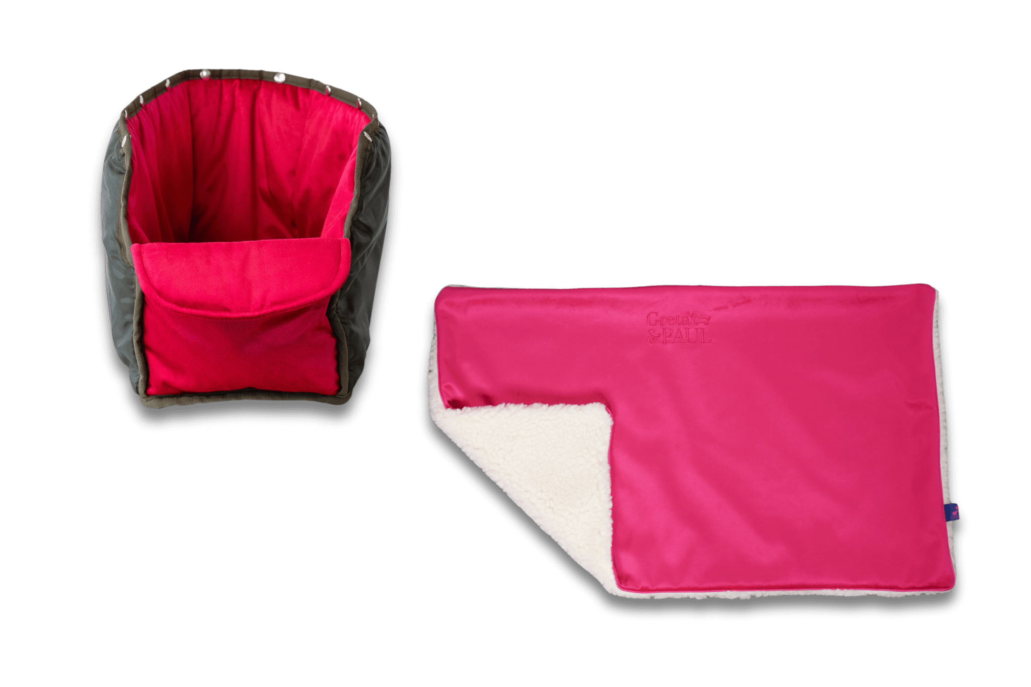 Handgefertigte Greta & PAUL pinke Samt-Flausch Hundedecke mit pinkem Samt-Inlay