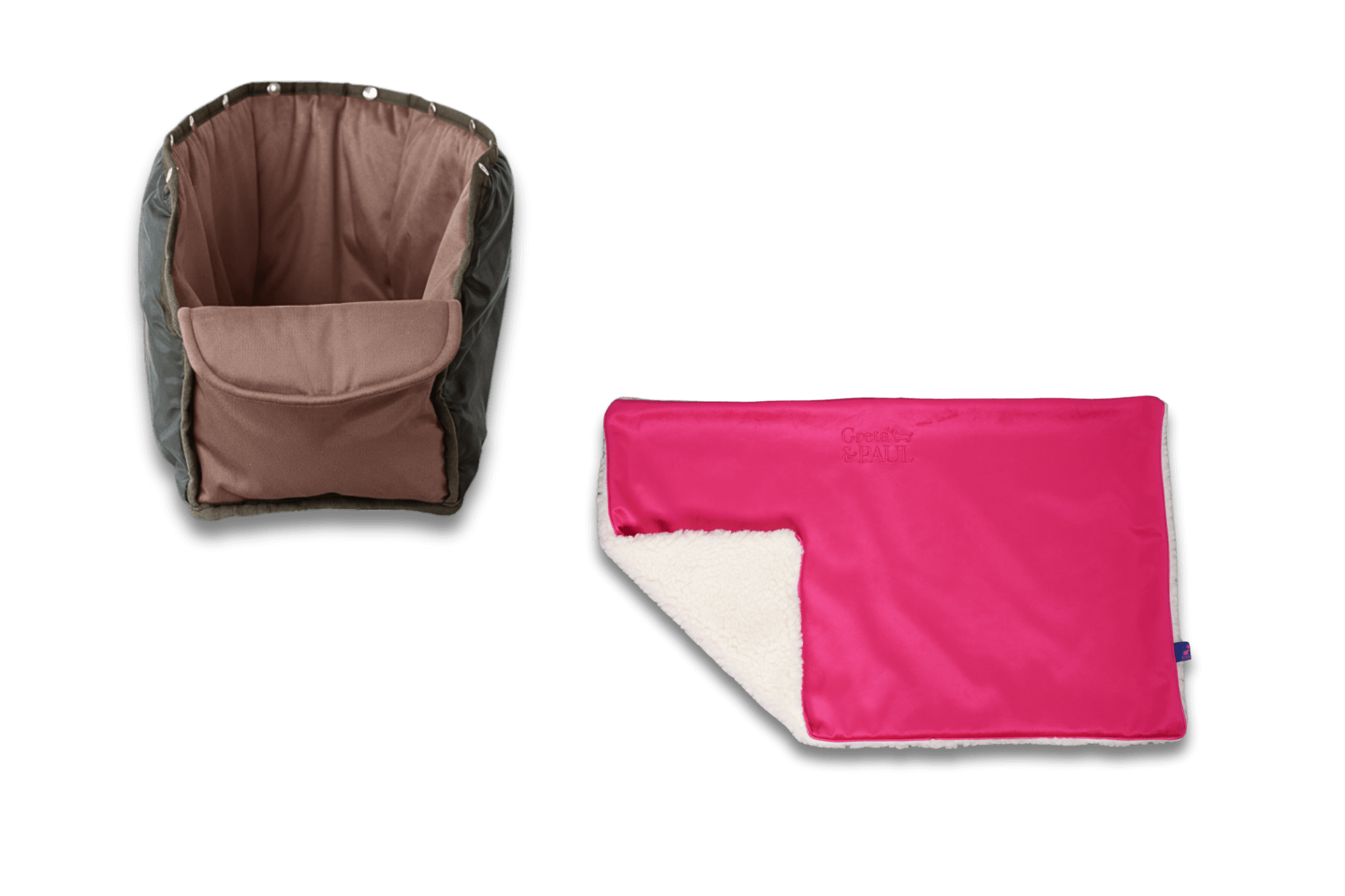 Handgefertigte pinke Samt-Flausch Hundedecke mit taupefarbenem Samt-Inlay von Greta und PAUL