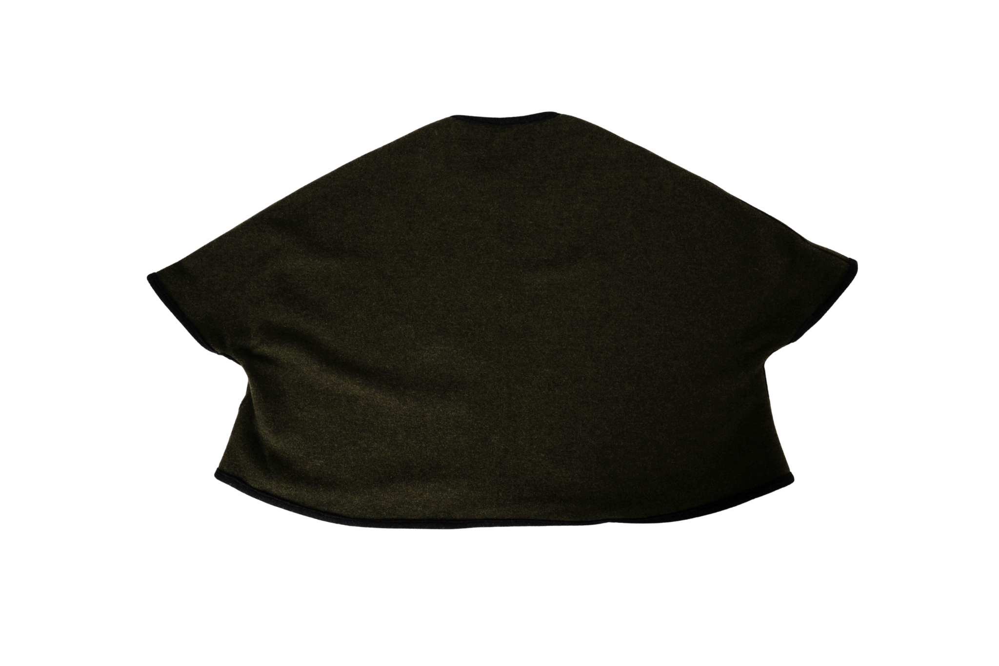 Wendecape Gretchen Couture in Khaki-Anthrazit, geöffnet in der Rückansicht, Studioaufnahme auf transparentem Hintergrund.