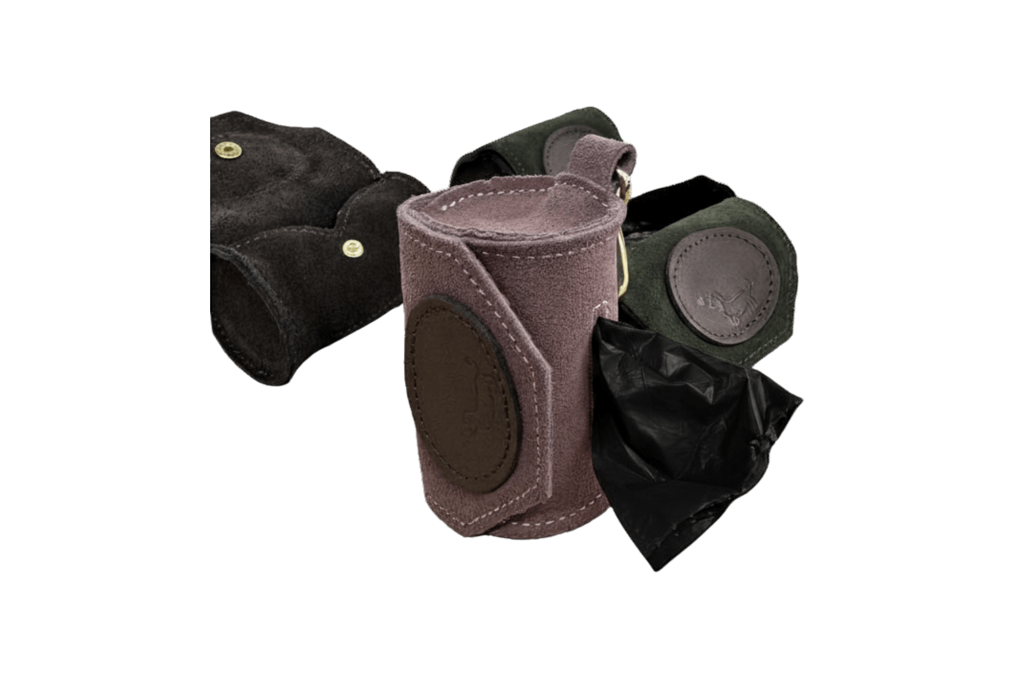 Greta's Luxus Wildleder Kotbeutelspender in vier Farben – Cappuccino, Mauve, Dunkelbraun und Khaki
