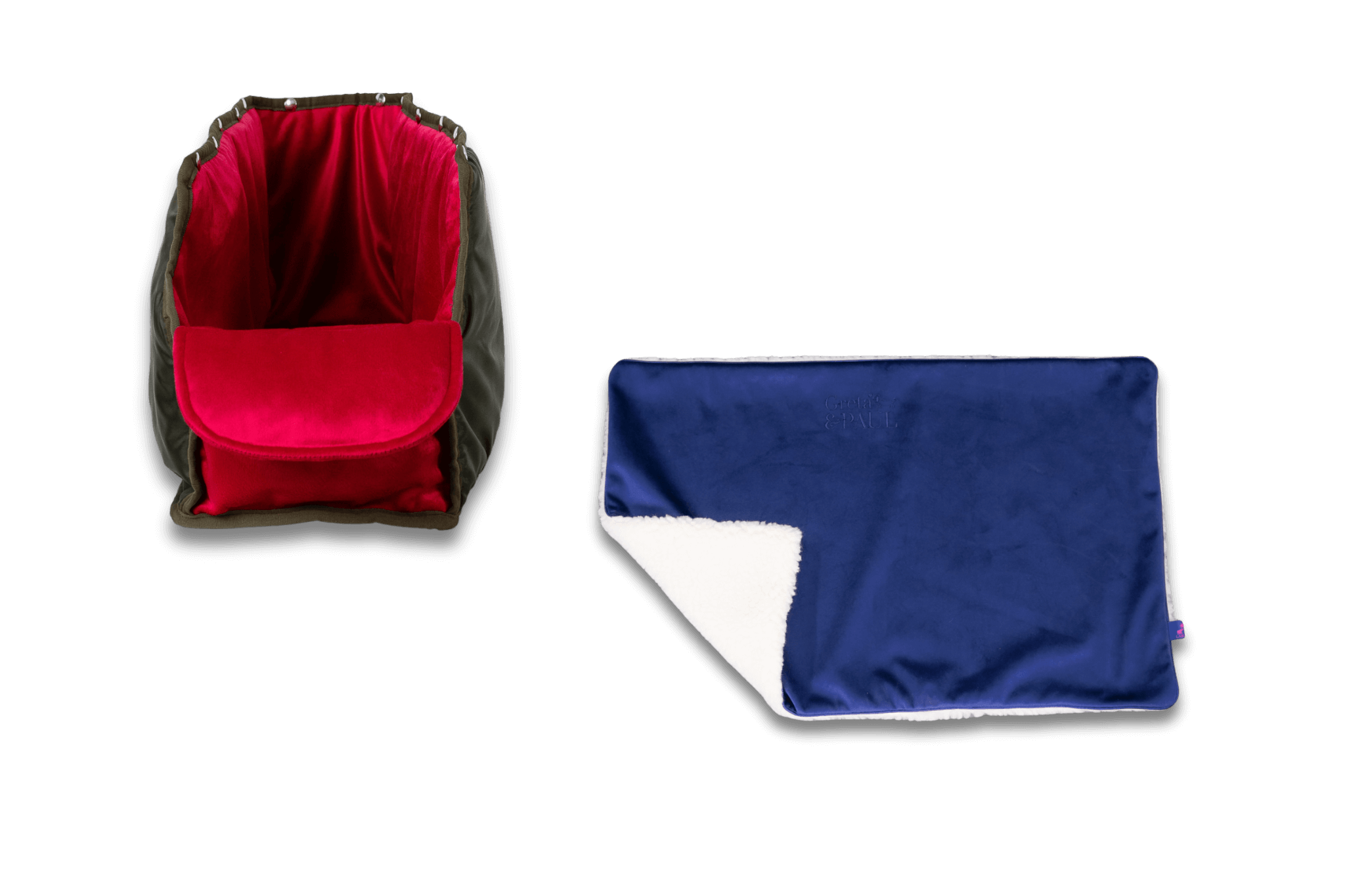 Handgefertigte Greta & PAUL königsblaue Samt-Flausch Hundedecke mit pinkem XL-Samt-Inlay