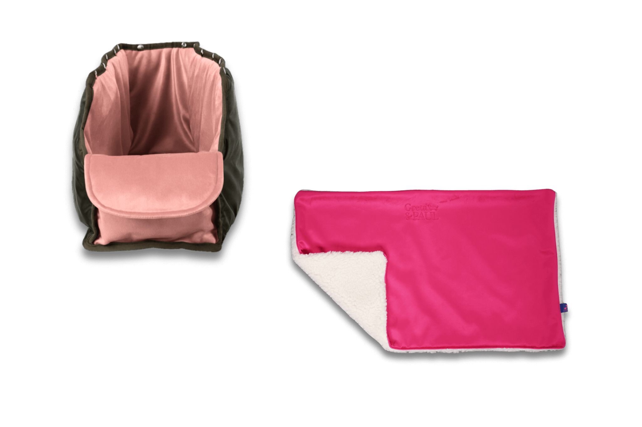 Handgefertigte Greta & PAUL pinke Samt-Flausch Hundedecke mit rosafarbenem XL-Samt-Inlay